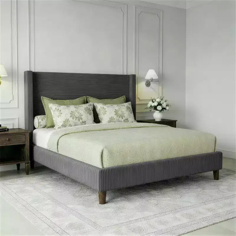 Cadre de lit plateforme capitonné Queen avec tête de lit à oreilles haute de 51,2 po, lin beige