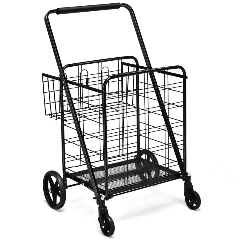 Gymax Durable Folding Utility Cart with Jumbo Double Baskets Black Supports up to 330lbs