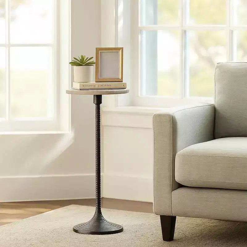 Table d'appoint et bout de canapé contemporaine avec plateau en marbre pour la décoration intérieure - Petite table d'appoint pour chevet, chambre ou table à boissons