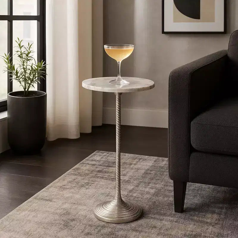 Table d'appoint et bout de canapé contemporaine avec plateau en marbre pour la décoration intérieure - Petite table d'appoint pour chevet, chambre ou table à boissons
