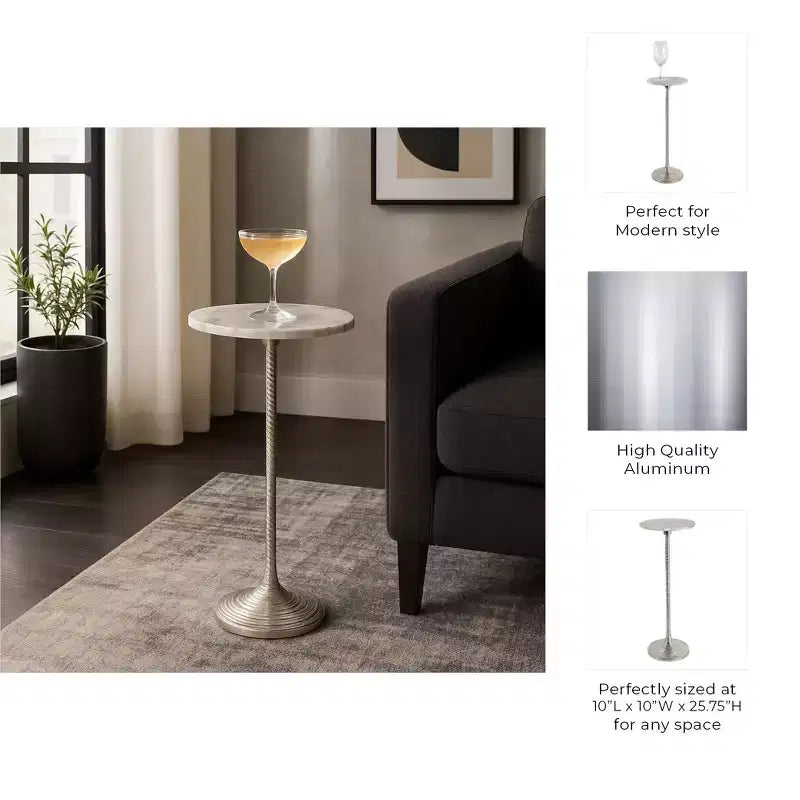 Table d'appoint et bout de canapé contemporaine avec plateau en marbre pour la décoration intérieure - Petite table d'appoint pour chevet, chambre ou table à boissons
