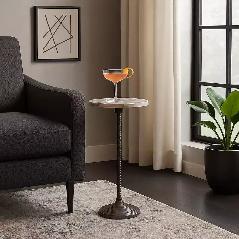 Table d'appoint et bout de canapé contemporaine avec plateau en marbre pour la décoration intérieure - Petite table d'appoint pour chevet, chambre ou table à boissons