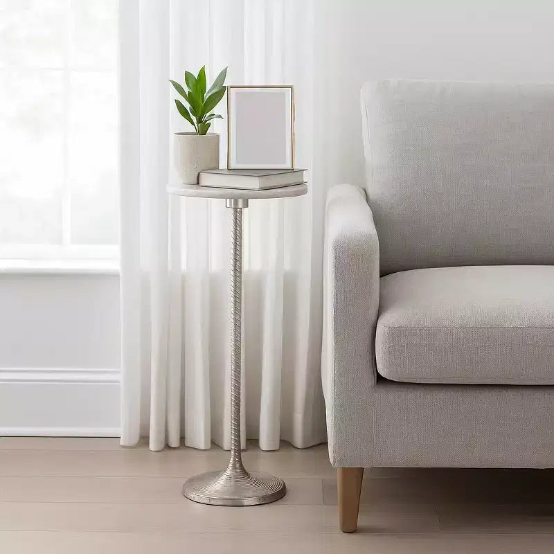 Table d'appoint et bout de canapé contemporaine avec plateau en marbre pour la décoration intérieure - Petite table d'appoint pour chevet, chambre ou table à boissons