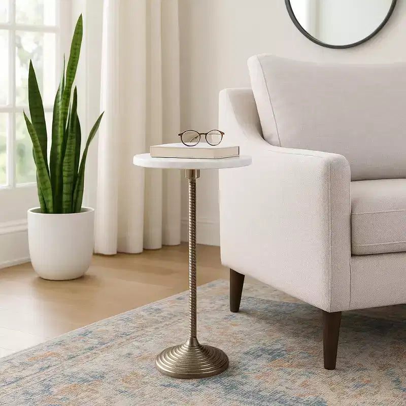 Table d'appoint et bout de canapé contemporaine avec plateau en marbre pour la décoration intérieure - Petite table d'appoint pour chevet, chambre ou table à boissons
