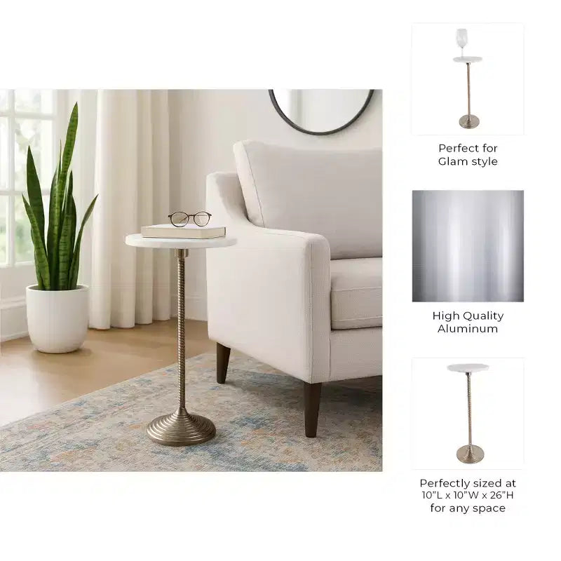 Table d'appoint et bout de canapé contemporaine avec plateau en marbre pour la décoration intérieure - Petite table d'appoint pour chevet, chambre ou table à boissons