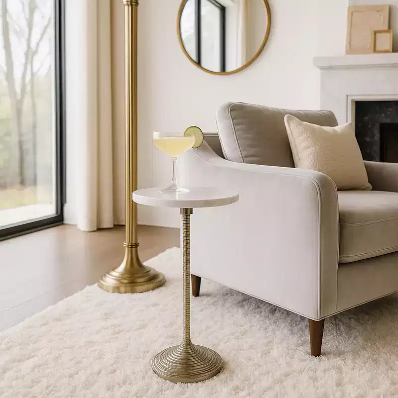 Table d'appoint et bout de canapé contemporaine avec plateau en marbre pour la décoration intérieure - Petite table d'appoint pour chevet, chambre ou table à boissons