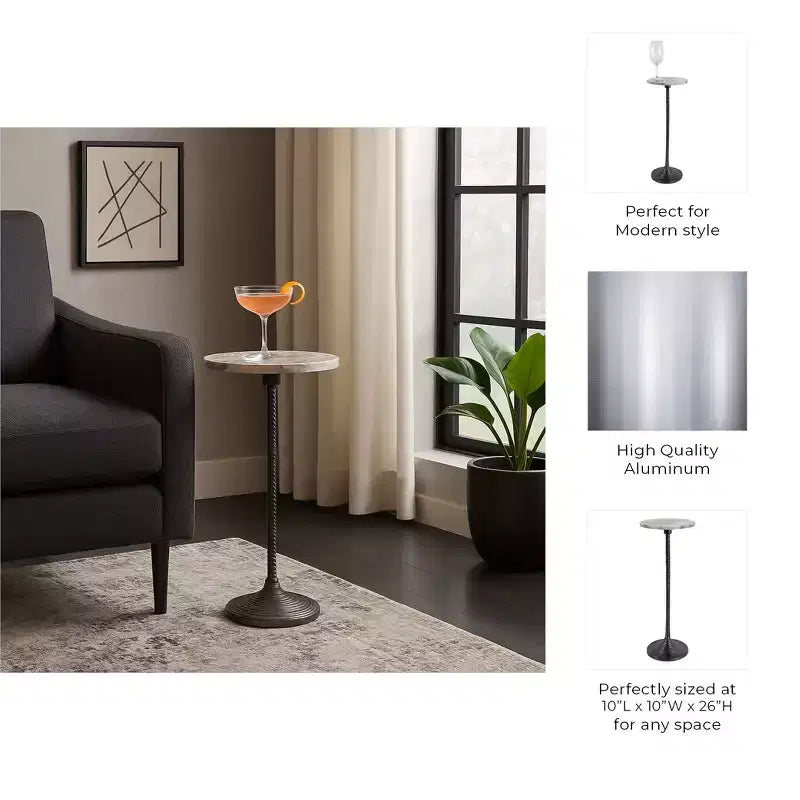 Table d'appoint et bout de canapé contemporaine avec plateau en marbre pour la décoration intérieure - Petite table d'appoint pour chevet, chambre ou table à boissons