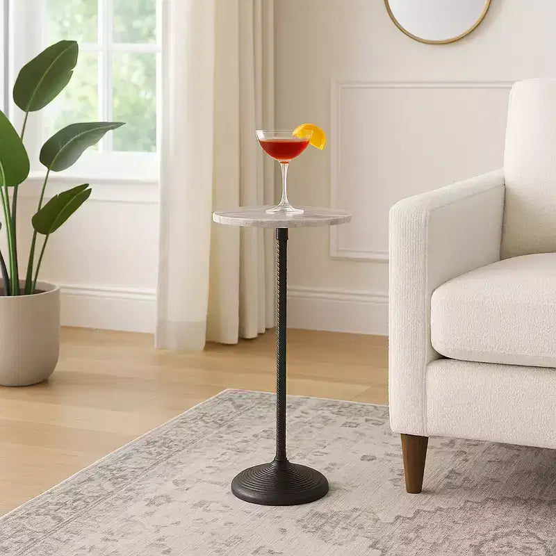 Contemporary End and Side Table with Marble Top for Home Decor - Small Table Stand for Bedside, Bedroom, or Drink Table
