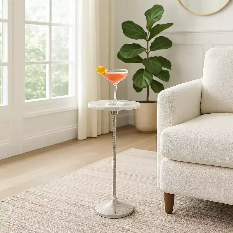 Table d'appoint et bout de canapé contemporaine avec plateau en marbre pour la décoration intérieure - Petite table d'appoint pour chevet, chambre ou table à boissons