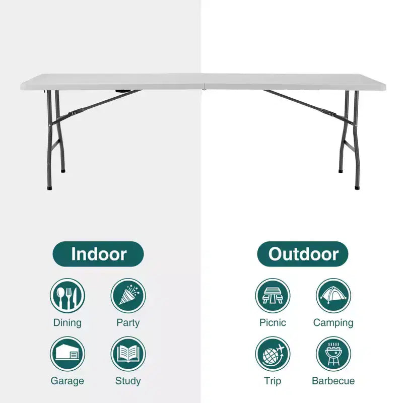 Table pliante robuste et portable avec poignée de transport pour le camping, le pique-nique, les fêtes
