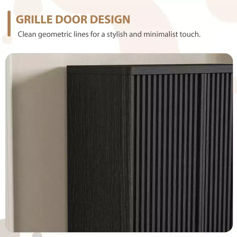 Meuble à Chaussures, Meuble d'Entrée Lot de 2 Armoires Hautes 63 cm Noires en Bois Porte Grillagée Cannelée Étagères Réglables Contient 50 à 60 Paires