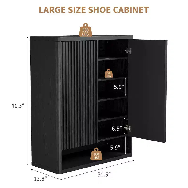 Meuble à Chaussures, Meuble d'Entrée Lot de 2 Armoires Hautes 63 cm Noires en Bois Porte Grillagée Cannelée Étagères Réglables Contient 50 à 60 Paires