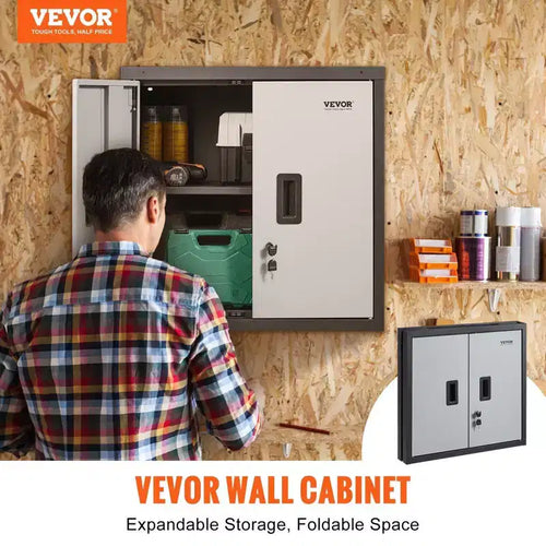 Armoire murale métallique pliable 26 po, noire, tablette réglable, porte magnétique, charge de 240 lb