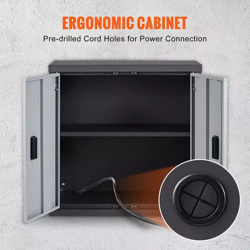 Armoire murale métallique pliable 26 po, noire, tablette réglable, porte magnétique, charge de 240 lb