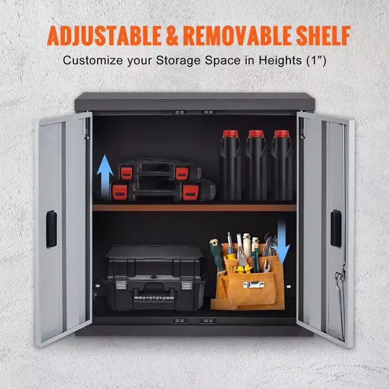 Armoire murale métallique pliable 26 po, noire, tablette réglable, porte magnétique, charge de 240 lb