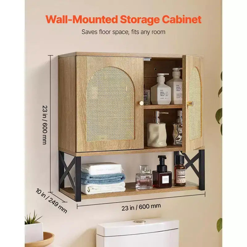 Meuble de rangement mural de salle de bain avec 2 portes, étagère réglable et compartiment ouvert, blanc