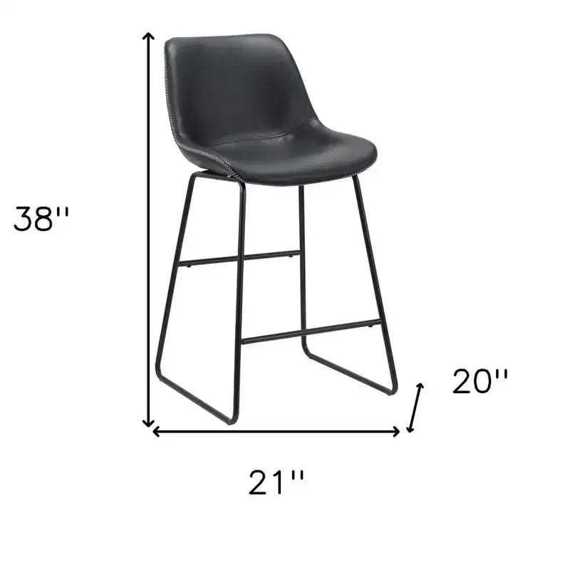 Lot de 2 tabourets de bar à hauteur de comptoir, dossier bas, en similicuir noir, structure en métal