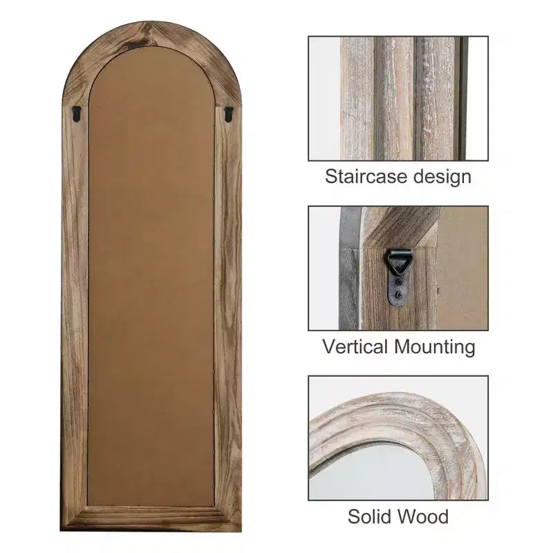 Miroir arqué pleine longueur 64x21 avec cadre en bois massif blanc vieilli, miroir de sol rustique, miroir mural de ferme pour chambre à coucher salon