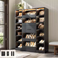 Besiost Wooden Shoes Cabinet with Led Lights, Freestanding Closet Organizer with Drawer and Shelves