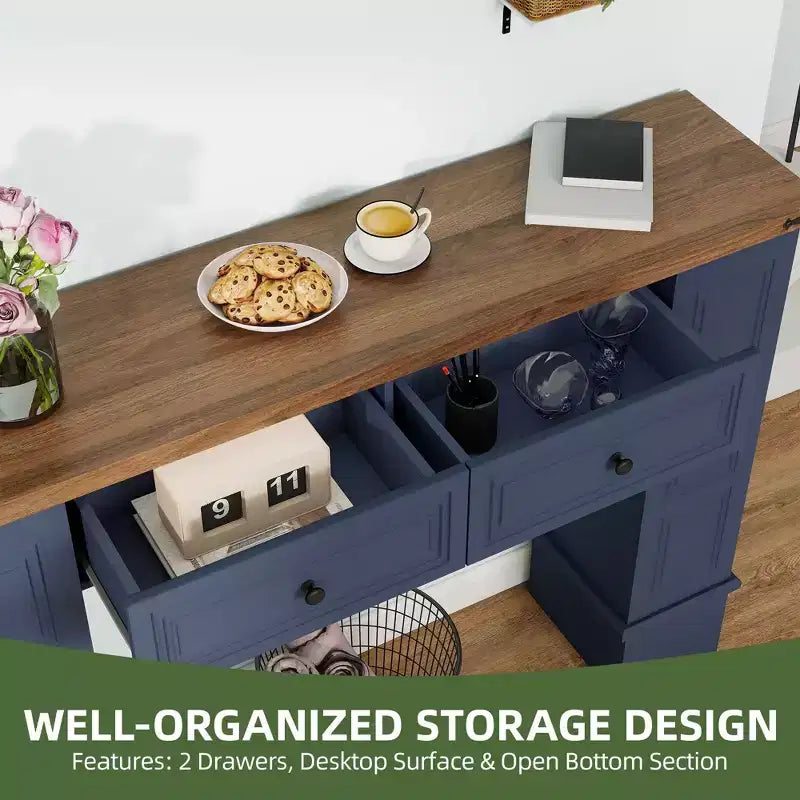 Console étroite de ferme de 120 cm avec rangement, table de canapé étroite derrière le canapé, meuble console d'appoint pour foyer, entrée, couloir
