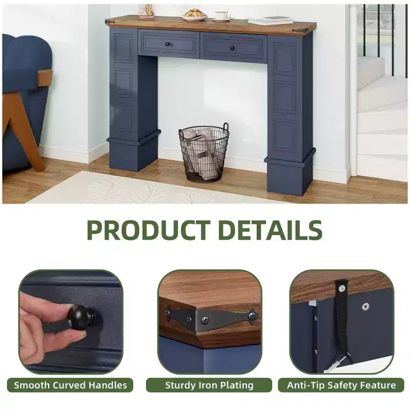 Console étroite de ferme de 120 cm avec rangement, table de canapé étroite derrière le canapé, meuble console d'appoint pour foyer, entrée, couloir