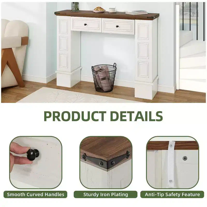 Console étroite de ferme de 120 cm avec rangement, table de canapé étroite derrière le canapé, meuble console d'appoint pour foyer, entrée, couloir