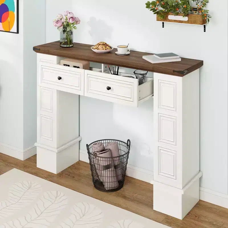 Console étroite de ferme de 120 cm avec rangement, table de canapé étroite derrière le canapé, meuble console d'appoint pour foyer, entrée, couloir