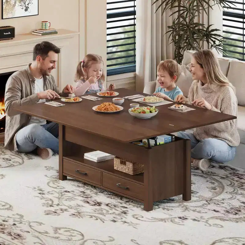 Table basse relevable 40", multifonction 4-en-1 convertible avec tiroirs et compartiment caché