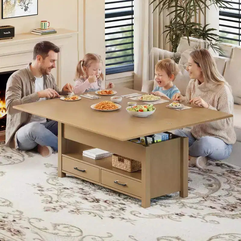 Table basse relevable 40", multifonction 4-en-1 convertible avec tiroirs et compartiment caché