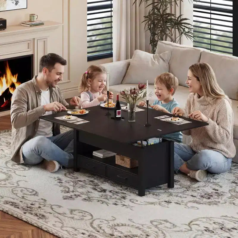 Table basse relevable 40", multifonction 4-en-1 convertible avec tiroirs et compartiment caché