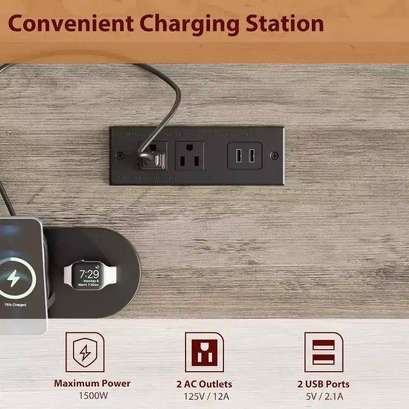 Grand bureau deux places avec station de charge, rangement réglable et tiroirs de classement pour bureau à domicile partagé et étude