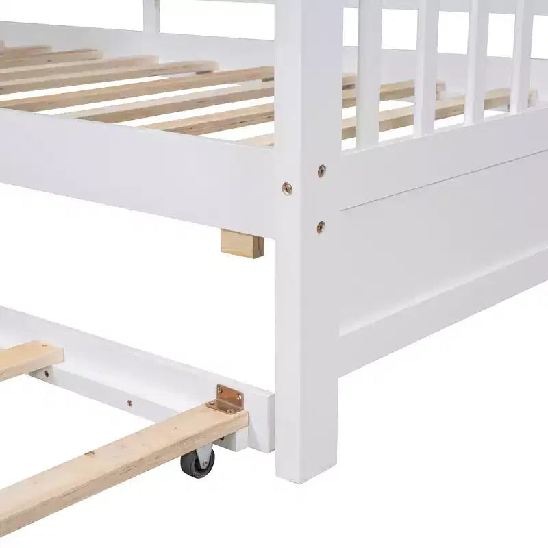 Lit cabane double avec lit gigogne et étagère de rangement pour enfants, blanc