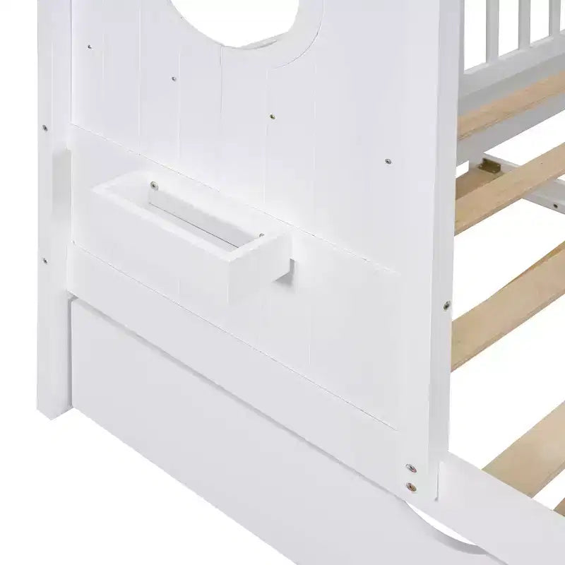 Lit cabane double avec lit gigogne et étagère de rangement pour enfants, blanc