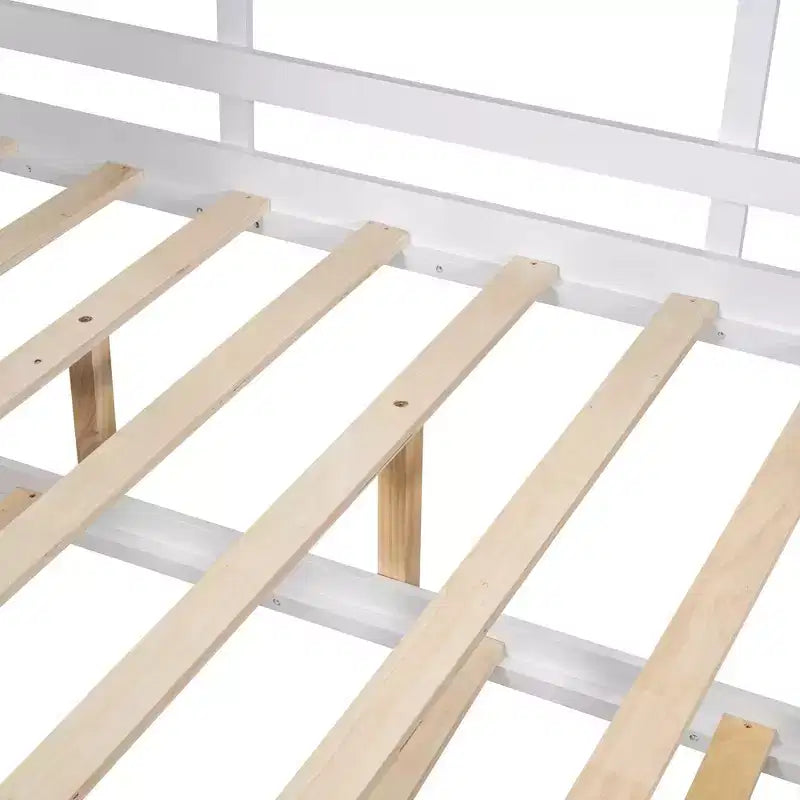 Lit cabane double avec lit gigogne et étagère de rangement pour enfants, blanc