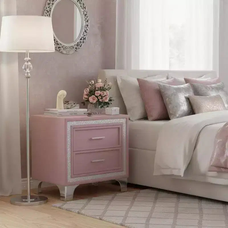 Table de chevet élégante laquée brillante avec poignée métallique, table de chevet miroir avec 2 tiroirs pour chambre à coucher, salon, noire