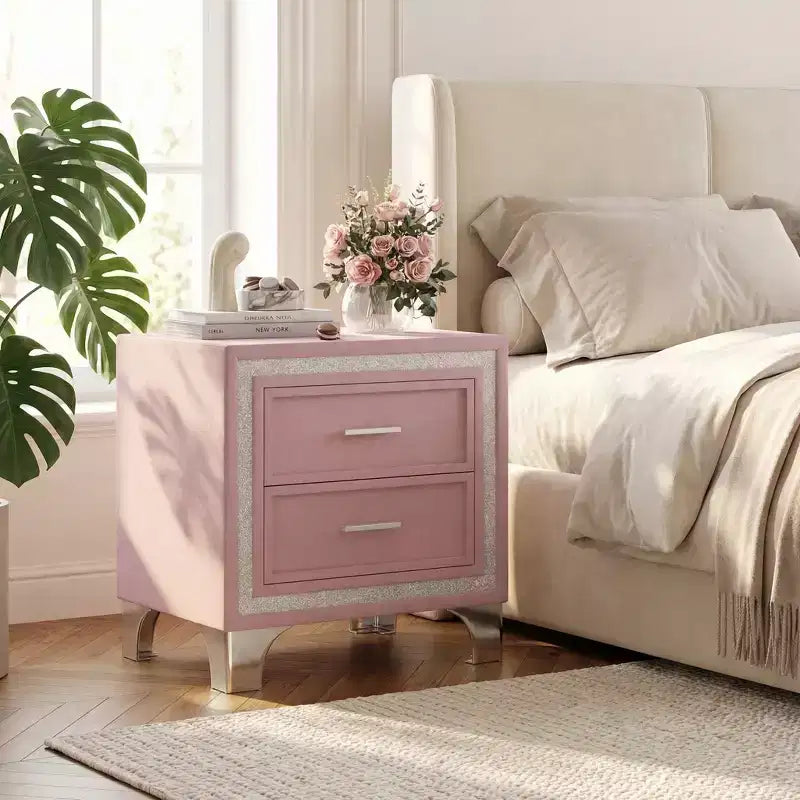 Table de chevet élégante laquée brillante avec poignée métallique, table de chevet miroir avec 2 tiroirs pour chambre à coucher, salon, noire