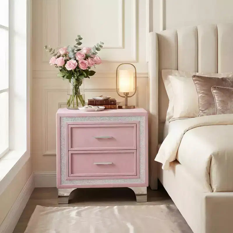 Table de chevet élégante laquée brillante avec poignée métallique, table de chevet miroir avec 2 tiroirs pour chambre à coucher, salon, noire