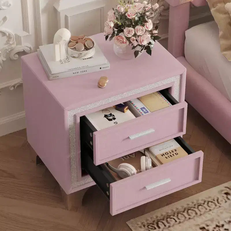 Table de chevet élégante laquée brillante avec poignée métallique, table de chevet miroir avec 2 tiroirs pour chambre à coucher, salon, noire