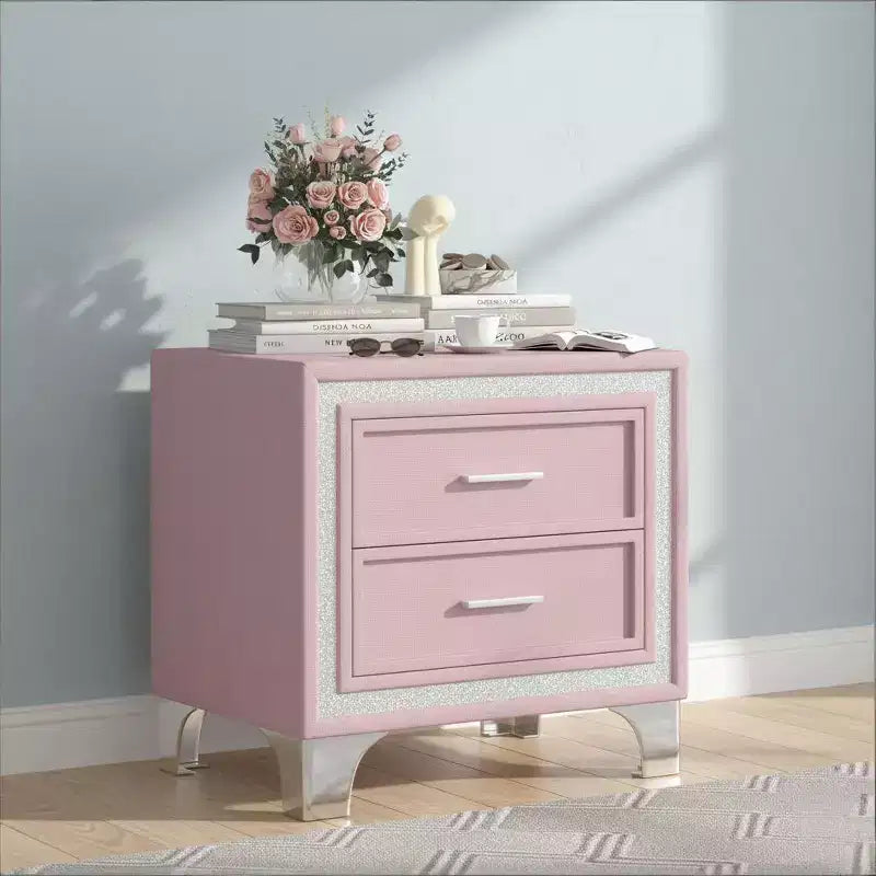 Table de chevet élégante laquée brillante avec poignée métallique, table de chevet miroir avec 2 tiroirs pour chambre à coucher, salon, noire