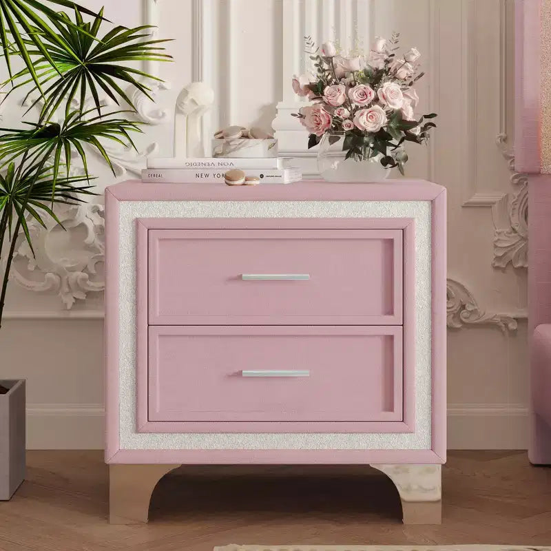 Table de chevet élégante laquée brillante avec poignée métallique, table de chevet miroir avec 2 tiroirs pour chambre à coucher, salon, noire