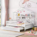 Lit maison en bois de taille double avec lit gigogne simple, lit pour enfants avec étagère, blanc