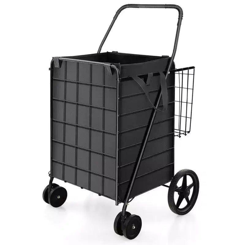 Gymax Collapsible Utility Shopping Cart with Dual Baskets and Water-Resistant Liner