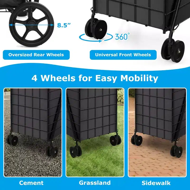 Chariot de courses utilitaire pliable avec double panier et doublure résistante à l'eau