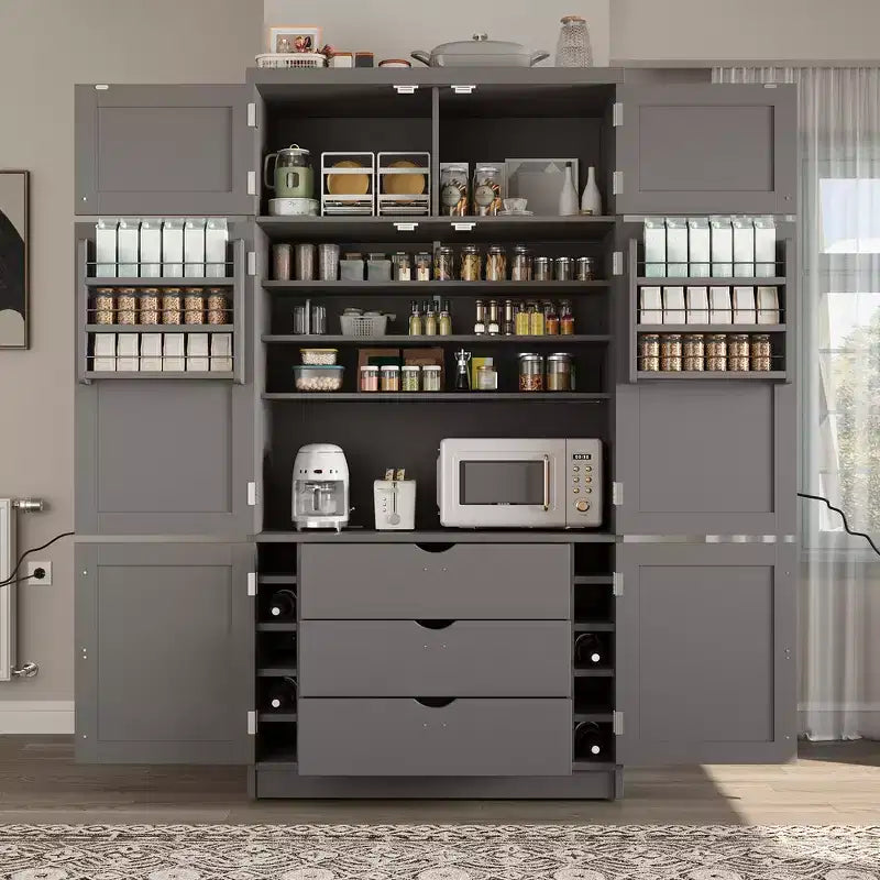 Grand garde-manger de cuisine autoportant de 203,2 cm de haut avec buffet et grand placard de rangement
