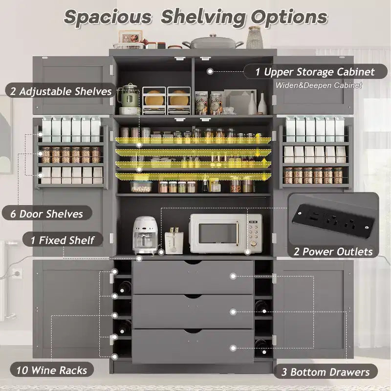 Grand garde-manger de cuisine autoportant de 203,2 cm de haut avec buffet et grand placard de rangement