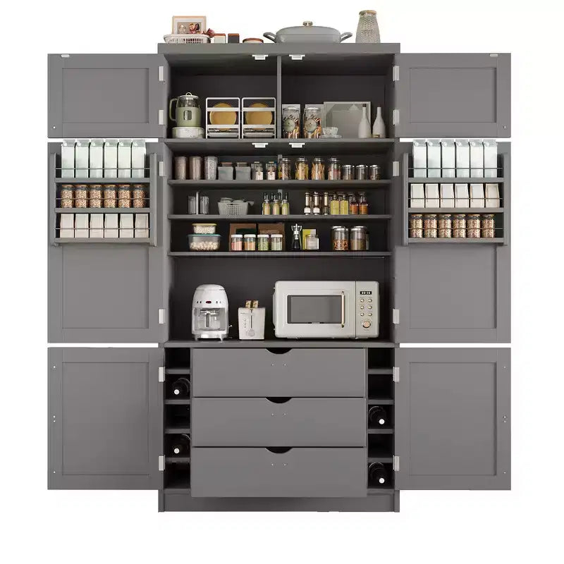 Grand garde-manger de cuisine autoportant de 203,2 cm de haut avec buffet et grand placard de rangement