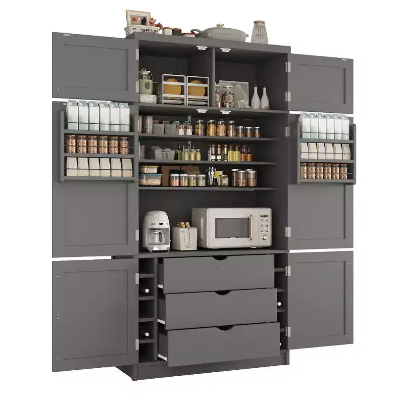 Grand garde-manger de cuisine autoportant de 203,2 cm de haut avec buffet et grand placard de rangement
