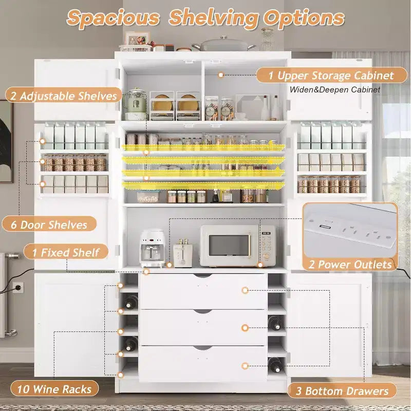 Grand garde-manger de cuisine autoportant de 203,2 cm de haut avec buffet et grand placard de rangement