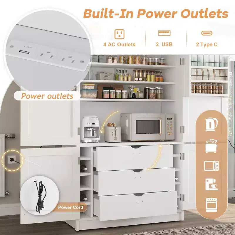 Grand garde-manger de cuisine autoportant de 203,2 cm de haut avec buffet et grand placard de rangement