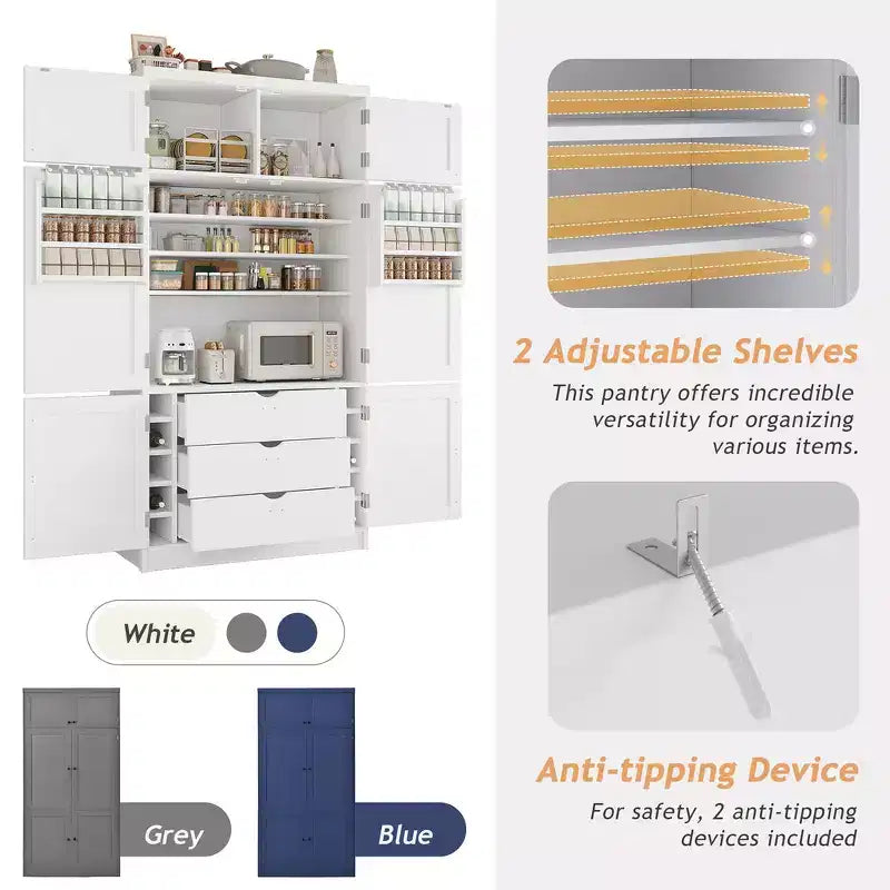 Grand garde-manger de cuisine autoportant de 203,2 cm de haut avec buffet et grand placard de rangement